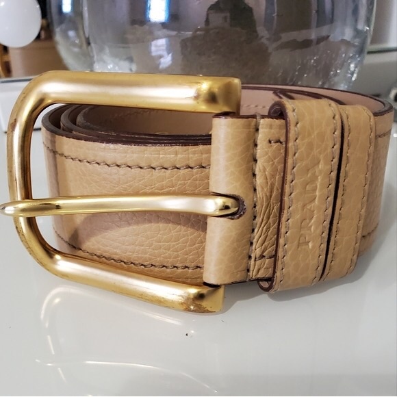PRADA Tan Textured Leather Belt